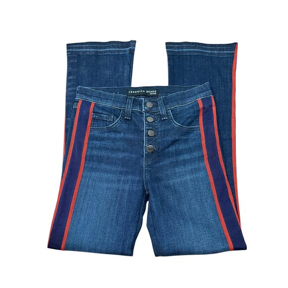 Veronica Beard Carolyn 10" Baby Boot High Rise Stripe Jean 24 - Picture 3 of 5